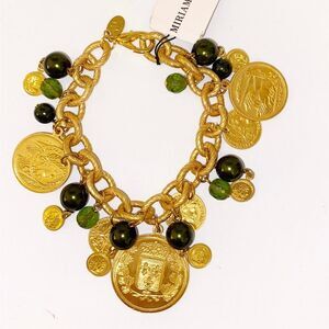 Vintage Miriam Haskell Charm Bracelet With Green Pearls and Beads